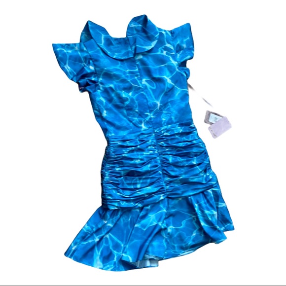 Women blue Flor et.al Dante Ruffle Ruched cocktail size 6 dress NWT - Picture 8 of 15